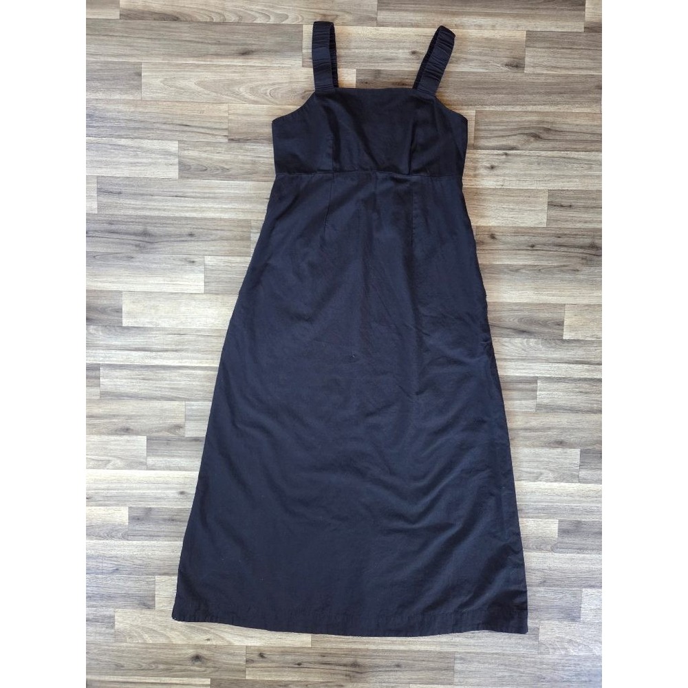 Pact Organic Cotton Linen Maxi Dress Womens L Black Square Neck Boho Minimalist